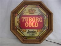 Vintag Tuborg Gold Lighted Hexagon Sign - 1980