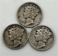 3pc Silver Mercury Dimes