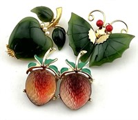 4pc Fruit & Bug Brooches