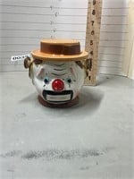 1950s (Japan) Sad Clown cookie jar wicker handle