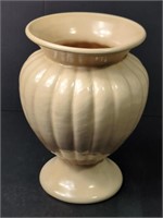 Cream Pottery Ribbed Urn Style Vase