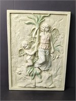 Painted Chalkware Angel Hanging Plaque