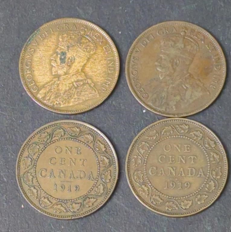 4 x Canada 1919 King George V One Cent Coins