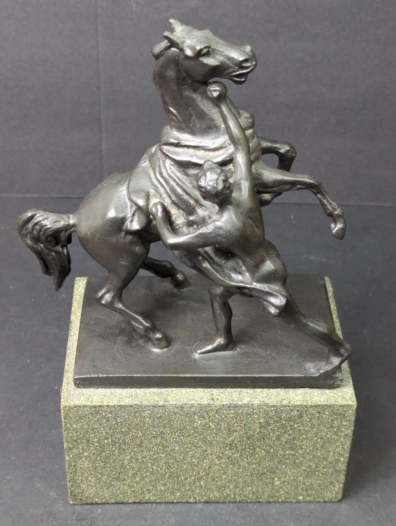 8.5" Vtg Spelter Horse and Boy Statue