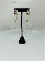 set of sterling earrings w/ gemstones & stand