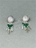 Navajo sterling earrings w/ malachite stones