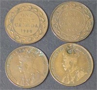 4 x 1920 Canada One Cent King George Coins