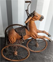 Vtg Velocipede Wood and Cast Iron Horse Tricycle