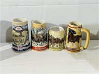 3 Budweiser & 1 Miller steins