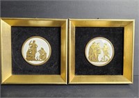 Vtg Framed Gold/White Ceramic Medallions