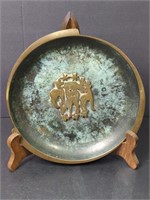 Israeli Bronzed Brass Reindeer Plate