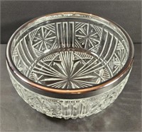 Vtg Pressed Glass Bowl with Silver Plate Rim