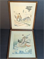 Wen Chen Asian Prints on Rice Paper x 2