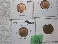 4 Canadian pennies George VI, 1940,41,43,44