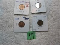 4 Canadian pennies George VI, 1940,41,43,44