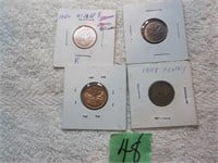 4 Canadian pennies George VI, 1940,46,47,48