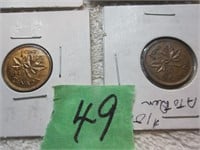 4 Canadian pennies George VI, 1946,47,48,49