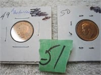 2 Canadian pennies George VI, 1949,50