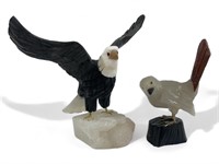 2 Natural Hand Carved Stone Bird Statues