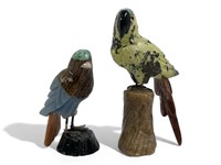 2 Natural Hand Carved Gemstone Bird Statues