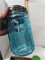 Blue mason jar cup w lid & 2 others