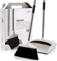 Premium Broom and Dustpan Set - White  Black