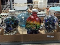 4 decorative jars alcohols advertising skulls