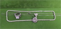 4pc STERLING SILVER LOT 2 NECKLACE RING & PENDENT