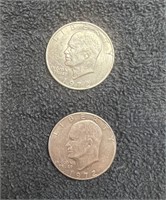 LOT, (2) EISENHOWER DOLLAR COINS (1972 UNMARKED,