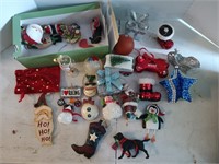 Plastic tub of assorted Christmas ornaments