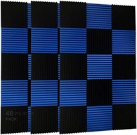 48 Pack Black blue 1" x 12" x 12" Acoustic Wedg