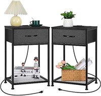 smusei Black Nightstand Set of 2 with Charging