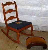 VINTAGE ROCKING CHAIR & CURVED FOOT STOOL