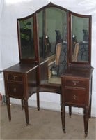 4 DRAWER ANTIQUE VANITY WITH PANELED MIRROR