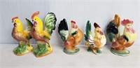 5pc CERAMIC ROOSTERS (7"&8")