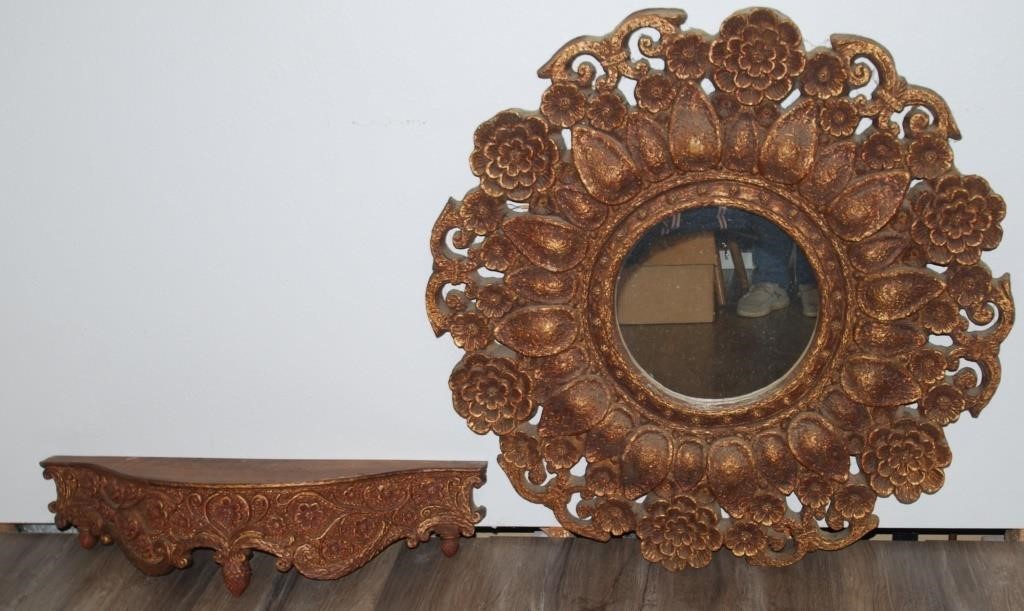 VINTAGE MIRROR AND WALL SHELF