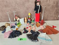 Lg Lot Vintage Dolls/Stand/Miniatures