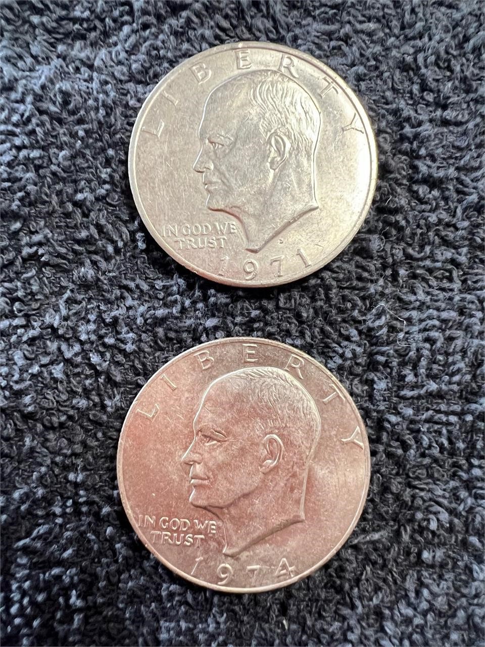 EISENHOWER DOLLAR COIN SET ( 1971 D, 1974)