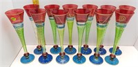 12pc HAND BLOWN BOHEMAIN GLASS HAND PAINTED FLUTE