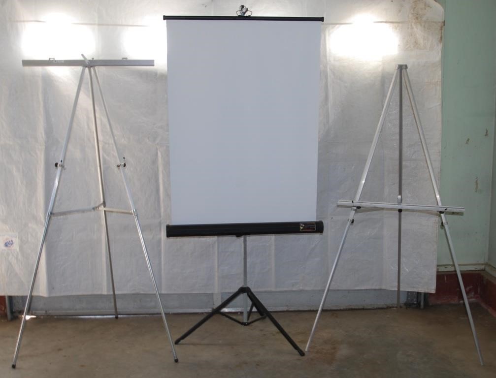 TELESCOPING EASELS & FOLDING PROJECTOR SCREEN