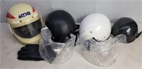 4 MOTORCYCLE HELMETS 3  ARE "DOT" & 2 NEW SHIELDS