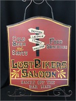 Wooden Lost Bikers Saloon Sign 15.5" x 19"