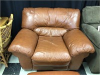 Oversized Italian Leather Lounge Chair w/ Ottoman