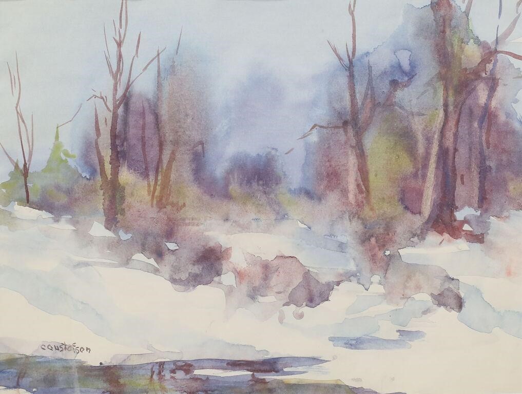 Carl Gustafson Watercolor Winter Stream