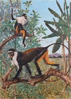 Elie Cheverlange Oil on Panel Monkeys