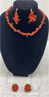 925 silver  and  coral  erring and necklace