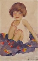 Hilda Belcher Watercolor Portrait of a Girl