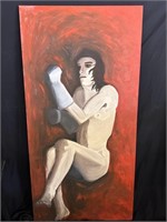 Large Painting of Nude Boxer, Unknown Artist