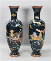 Pair of Chinese Cloisonne Phoenix Vases