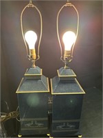 2 Blue Tole Lamps